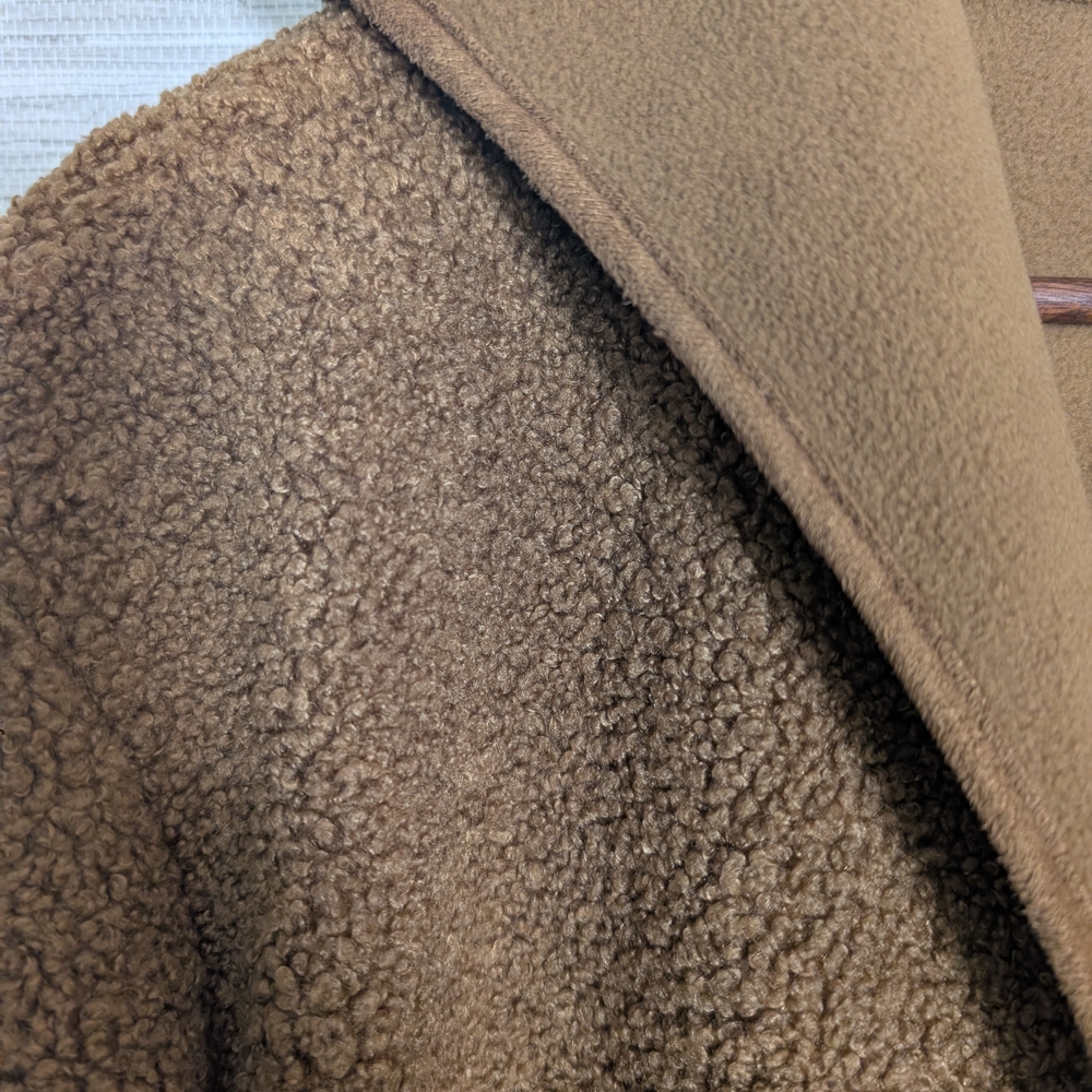 Joie Boucle Teddy Sherpa Hooded Open Cardigan Jacket Large Soft Camel Brown - Picture 2 of 10
